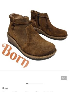Born Viana Rust Suede Womens Booties Sz 8 Casual Comfort Mocassin Distress Look
